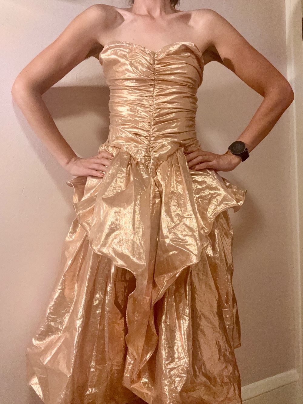 Vintage 1980s Zum Zum Strapless Shimmering Rose Gold Cocktail Party Dress